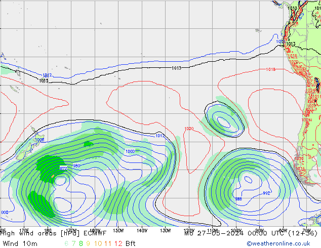 High wind areas ECMWF lun 27.05.2024 00 UTC