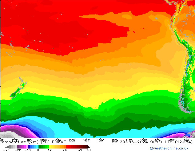 Sıcaklık Haritası (2m) ECMWF Çar 29.05.2024 00 UTC