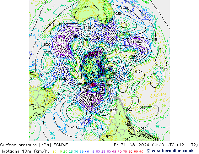 Isotachs (kph) ECMWF Fr 31.05.2024 00 UTC