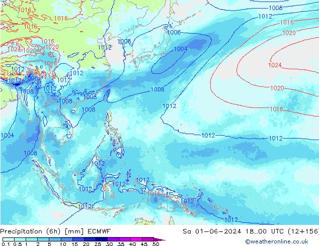 Precipitation (6h) ECMWF Sa 01.06.2024 00 UTC