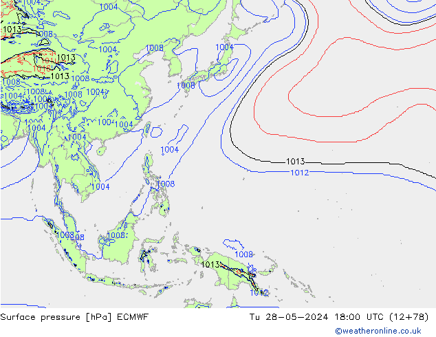 Surface pressure ECMWF Tu 28.05.2024 18 UTC