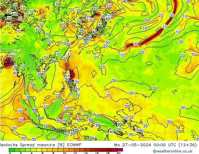 Isotaca Spread ECMWF lun 27.05.2024 00 UTC