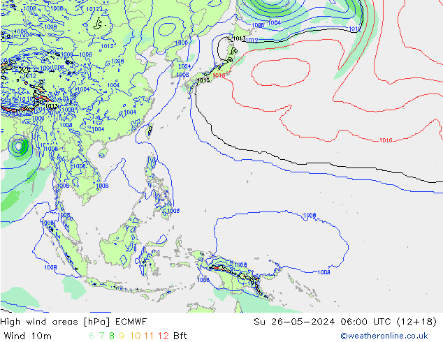 High wind areas ECMWF Вс 26.05.2024 06 UTC