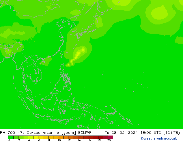 RH 700 hPa Spread ECMWF Ter 28.05.2024 18 UTC