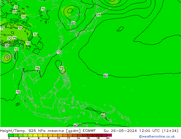 Height/Temp. 925 hPa ECMWF Su 26.05.2024 12 UTC