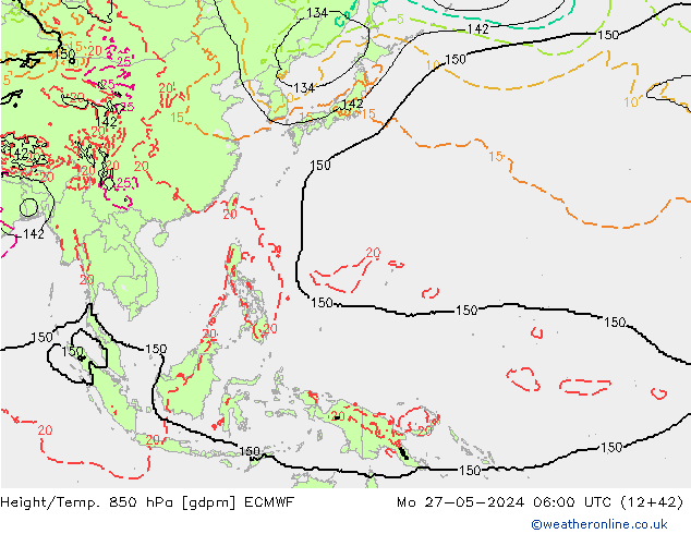 Géop./Temp. 850 hPa ECMWF lun 27.05.2024 06 UTC