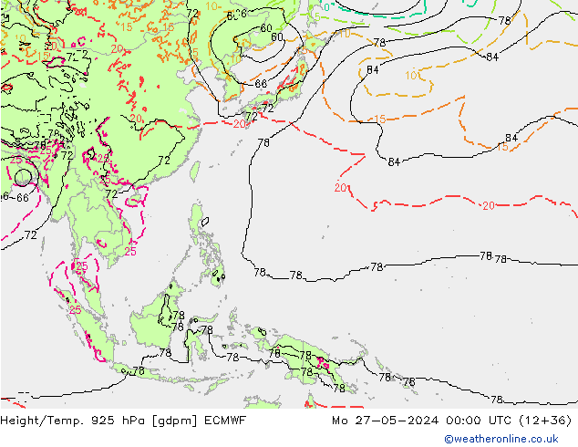 Geop./Temp. 925 hPa ECMWF lun 27.05.2024 00 UTC