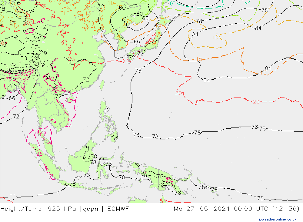 Geop./Temp. 925 hPa ECMWF lun 27.05.2024 00 UTC