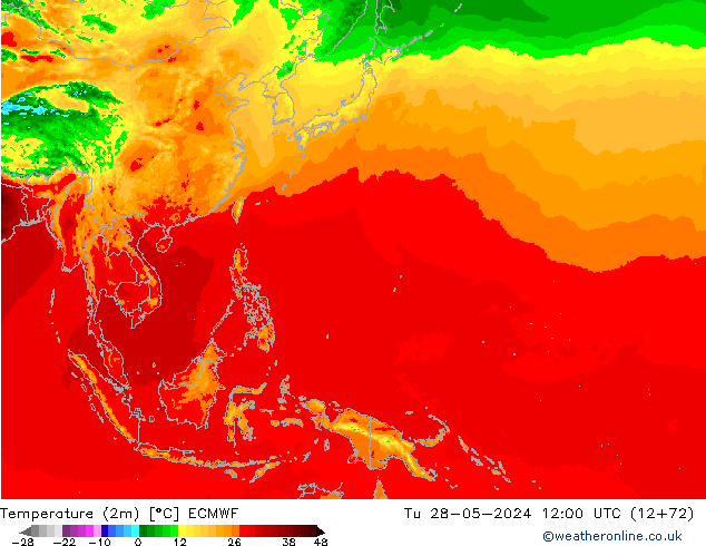 Temperature (2m) ECMWF Tu 28.05.2024 12 UTC