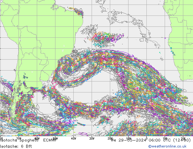 Isotachen Spaghetti ECMWF Mi 29.05.2024 06 UTC