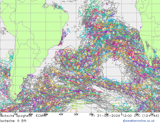 Isotachs Spaghetti ECMWF Sex 31.05.2024 12 UTC