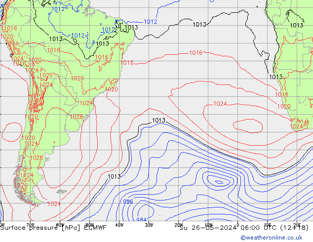 Pressione al suolo ECMWF dom 26.05.2024 06 UTC