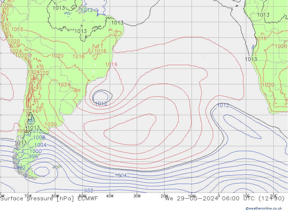 Surface pressure ECMWF We 29.05.2024 06 UTC