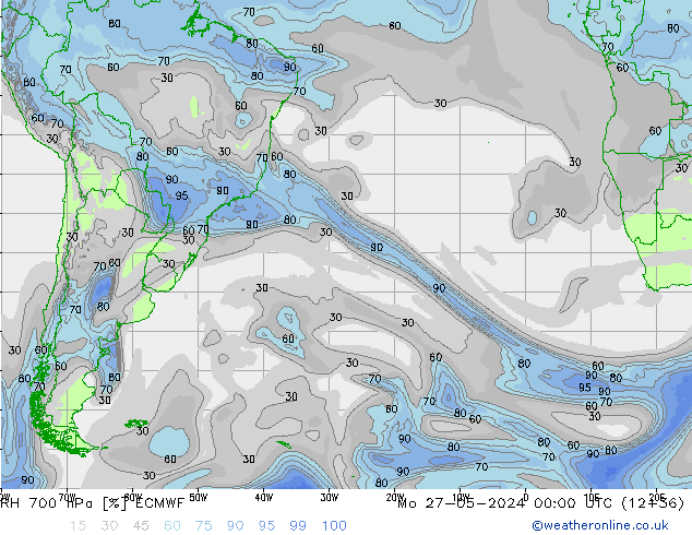 RH 700 hPa ECMWF Mo 27.05.2024 00 UTC