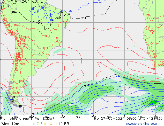 High wind areas ECMWF lun 27.05.2024 06 UTC