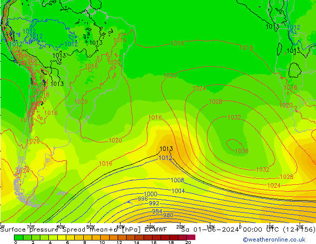 Bodendruck Spread ECMWF Sa 01.06.2024 00 UTC