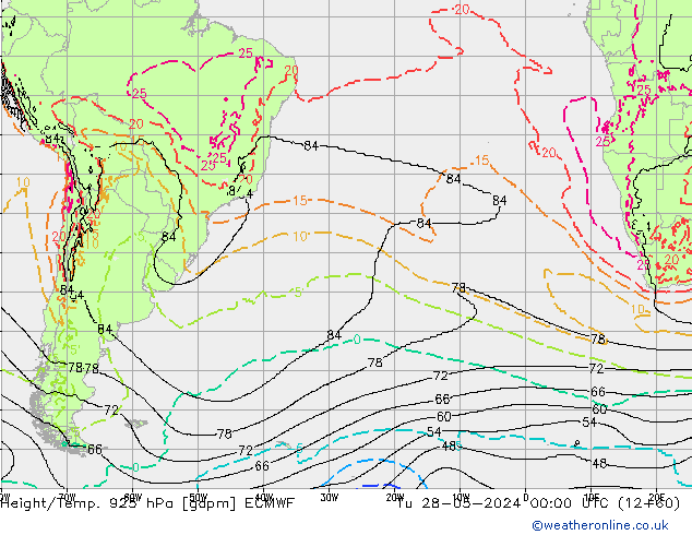 Height/Temp. 925 hPa ECMWF Tu 28.05.2024 00 UTC