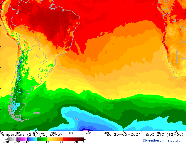 Temperature (2m) ECMWF Sa 25.05.2024 18 UTC