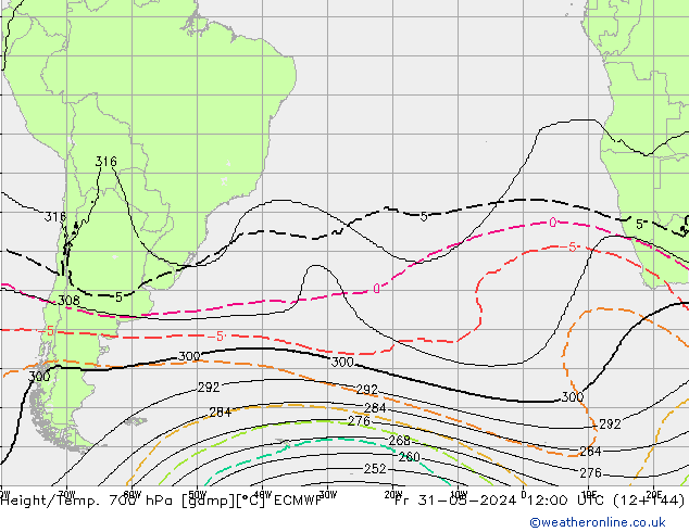 Height/Temp. 700 hPa ECMWF Sex 31.05.2024 12 UTC