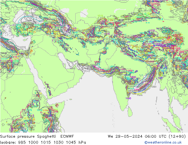 Pressione al suolo Spaghetti ECMWF mer 29.05.2024 06 UTC