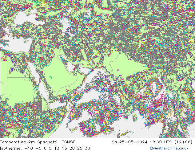 Temperature 2m Spaghetti ECMWF Sa 25.05.2024 18 UTC