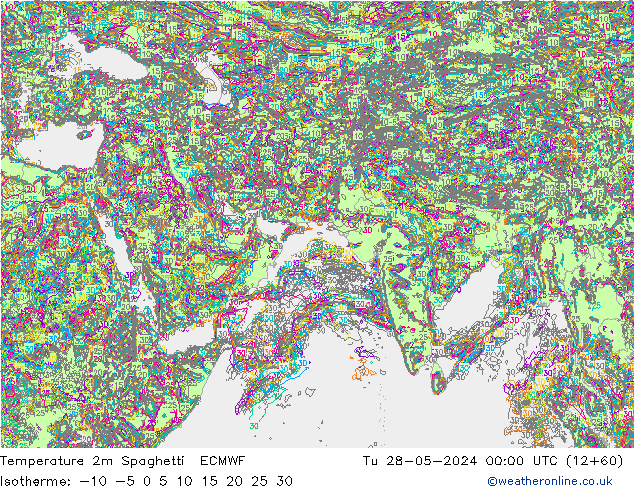 Temperatura 2m Spaghetti ECMWF mar 28.05.2024 00 UTC