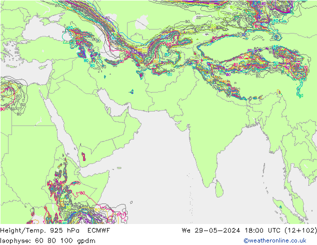 Height/Temp. 925 hPa ECMWF We 29.05.2024 18 UTC