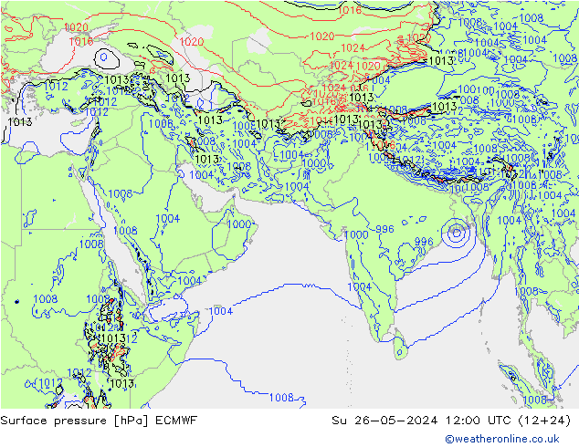 Pressione al suolo ECMWF dom 26.05.2024 12 UTC