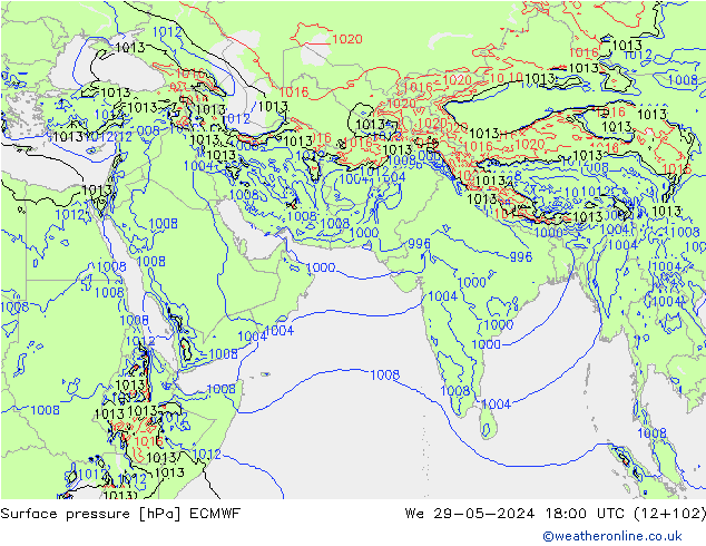 Surface pressure ECMWF We 29.05.2024 18 UTC