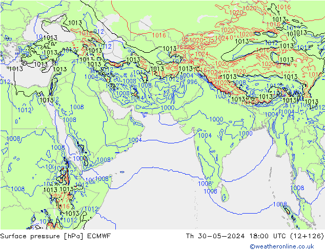 Presión superficial ECMWF jue 30.05.2024 18 UTC