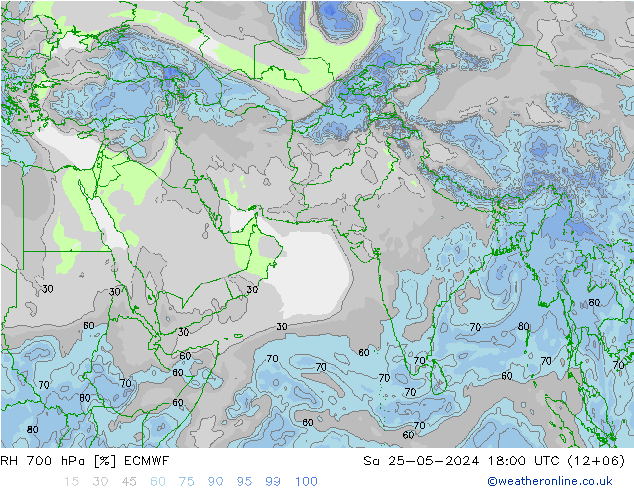 RH 700 hPa ECMWF Sa 25.05.2024 18 UTC