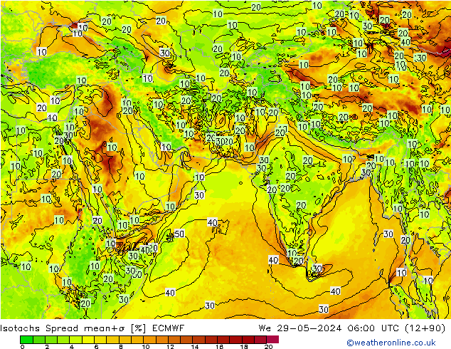 Isotachs Spread ECMWF We 29.05.2024 06 UTC