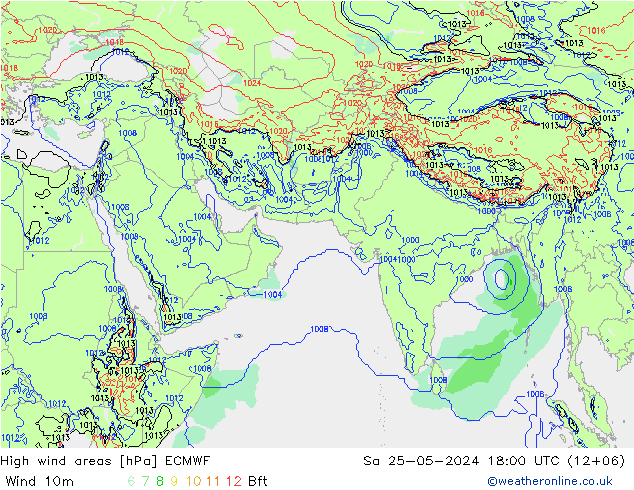 High wind areas ECMWF Sáb 25.05.2024 18 UTC