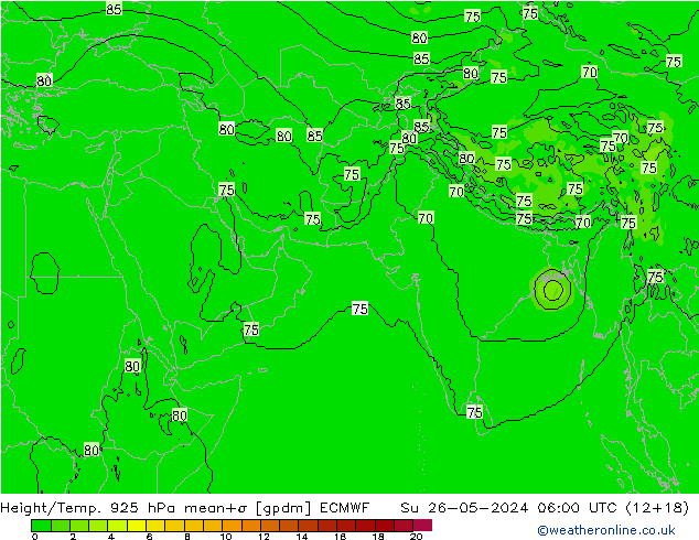 Géop./Temp. 925 hPa ECMWF dim 26.05.2024 06 UTC