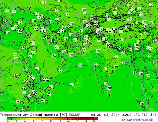 Temperature 2m Spread ECMWF We 29.05.2024 00 UTC