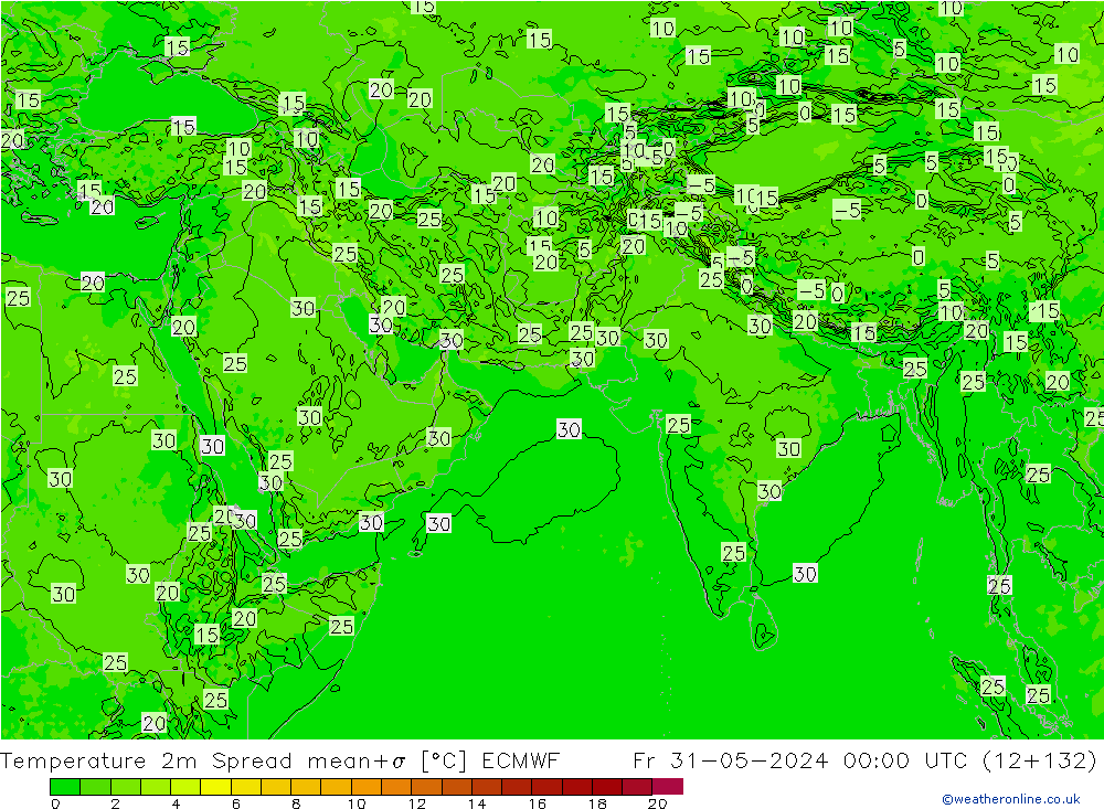 Sıcaklık Haritası 2m Spread ECMWF Cu 31.05.2024 00 UTC