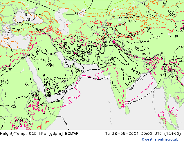 Height/Temp. 925 hPa ECMWF mar 28.05.2024 00 UTC
