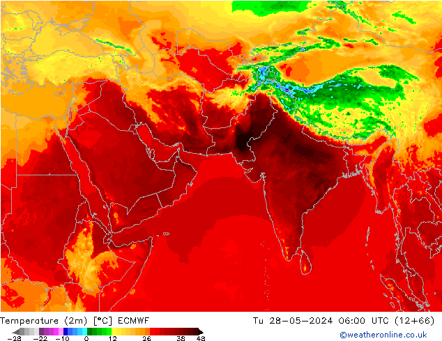 Temperature (2m) ECMWF Tu 28.05.2024 06 UTC