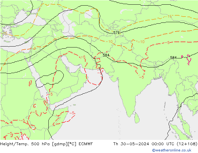 Height/Temp. 500 hPa ECMWF Th 30.05.2024 00 UTC