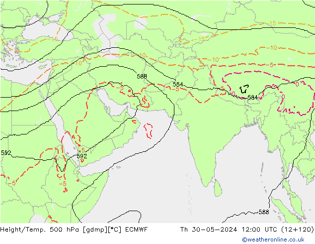 Height/Temp. 500 гПа ECMWF чт 30.05.2024 12 UTC