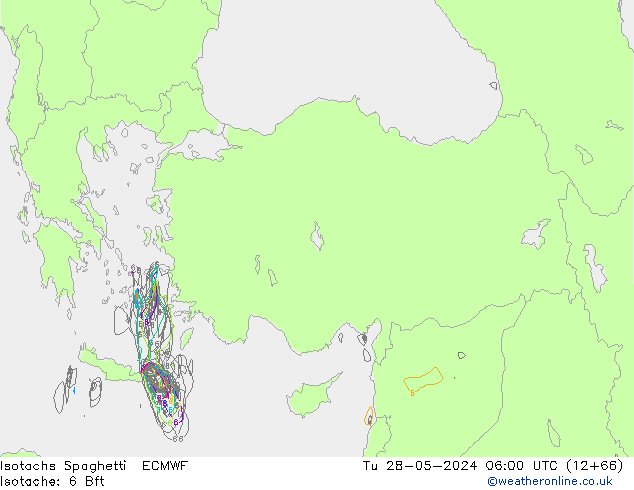 Isotachs Spaghetti ECMWF Tu 28.05.2024 06 UTC