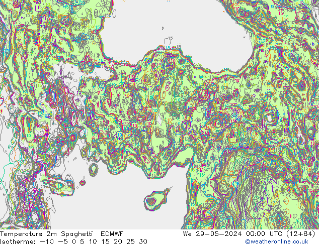 Temperature 2m Spaghetti ECMWF St 29.05.2024 00 UTC