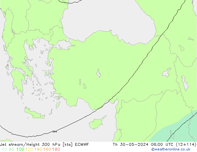 Jet stream/Height 300 hPa ECMWF Čt 30.05.2024 06 UTC