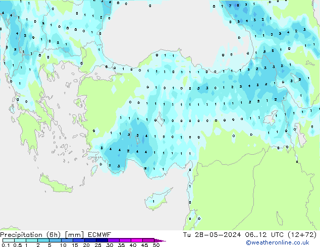 Precipitation (6h) ECMWF Tu 28.05.2024 12 UTC