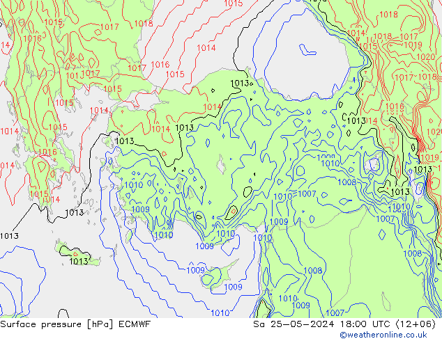 Bodendruck ECMWF Sa 25.05.2024 18 UTC