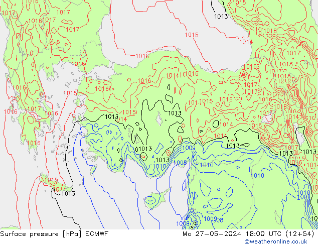 pressão do solo ECMWF Seg 27.05.2024 18 UTC