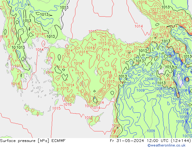 Presión superficial ECMWF vie 31.05.2024 12 UTC