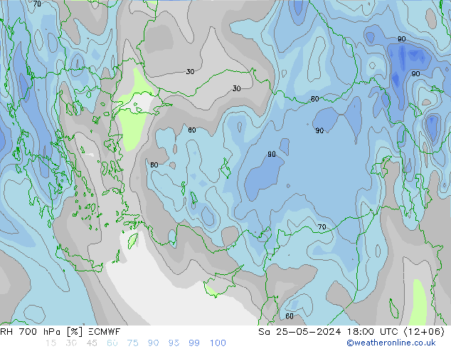 RH 700 hPa ECMWF Sa 25.05.2024 18 UTC