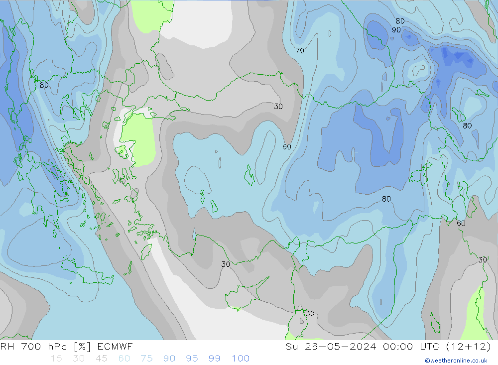 RH 700 hPa ECMWF  26.05.2024 00 UTC