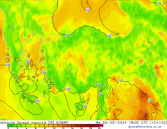 Isotachs Spread ECMWF We 29.05.2024 18 UTC